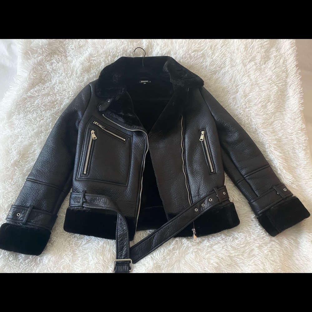 Premium black zip detail aviator jacket